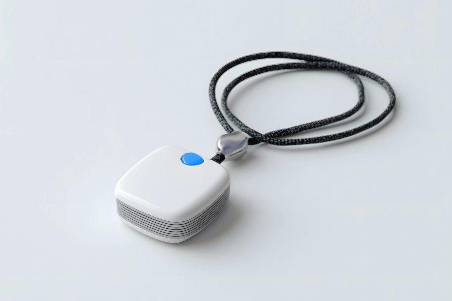 example of a medical alert necklace with a button